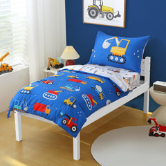 JQWUPUP blue cartoon car pillowcase complements the set for cozy night routines.
