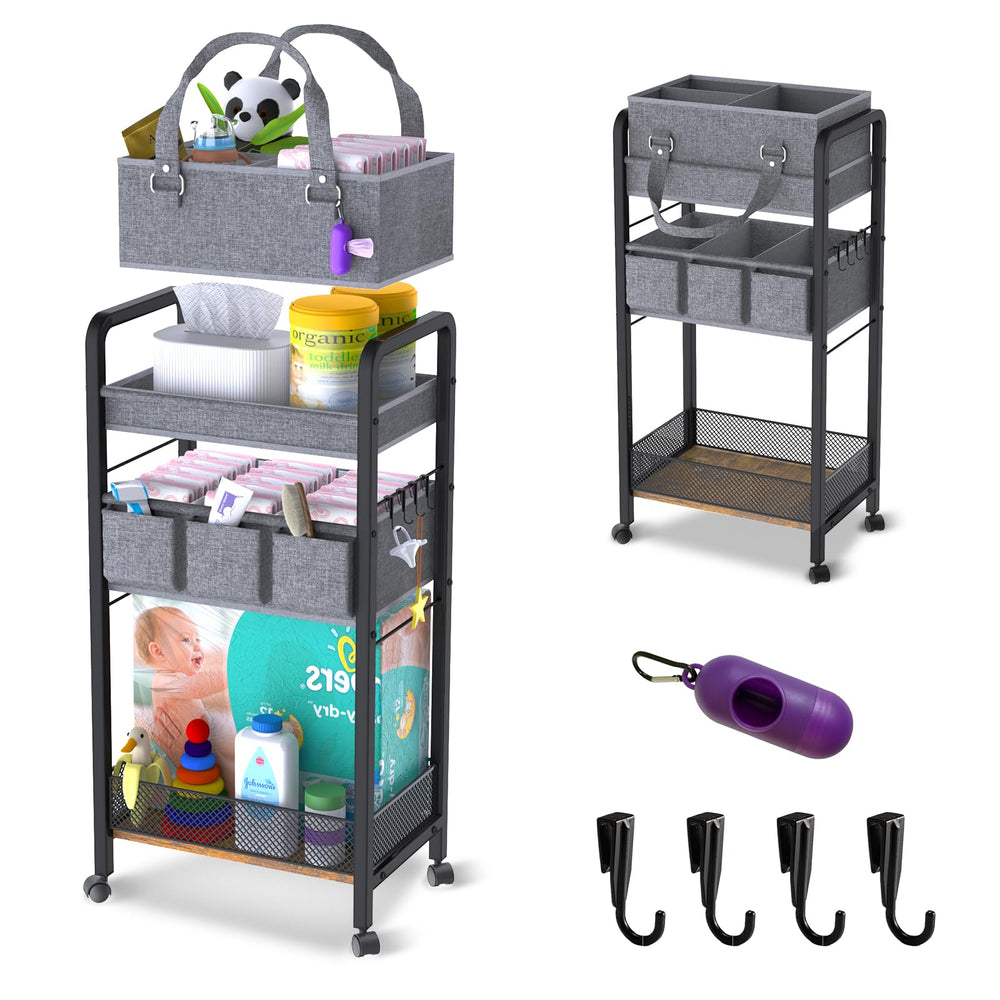 JRANBRJS 2in1 diaper caddy top basket kept within reach for quick changes
