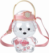 JRIQH Kawaii Bear Bottle pink with closed cap, leak-free daily hydration.