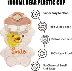 JRIQH Kawaii Bear Bottle pink dust cap stays clean on the go.