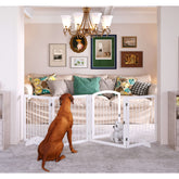 JSB 96-inch dog gate with door walk-through showing wide barrier for rooms