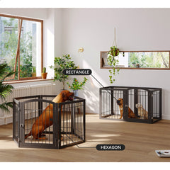 JSB dog gate 30-inch tall folding system enables quick setup and compact storage