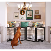 JSB dog gate 96-inch wide with walk-through door for easy pet passage.