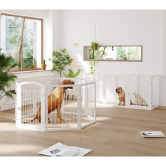 JSB dog gate walk-through door highlights easy pet passage and convenience