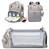 JSTPRO diaper bag backpack grey front view with organized pockets for on-the-go baby care.