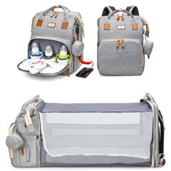 JSTPRO diaper bag backpack grey front view with organized pockets for on-the-go baby care.