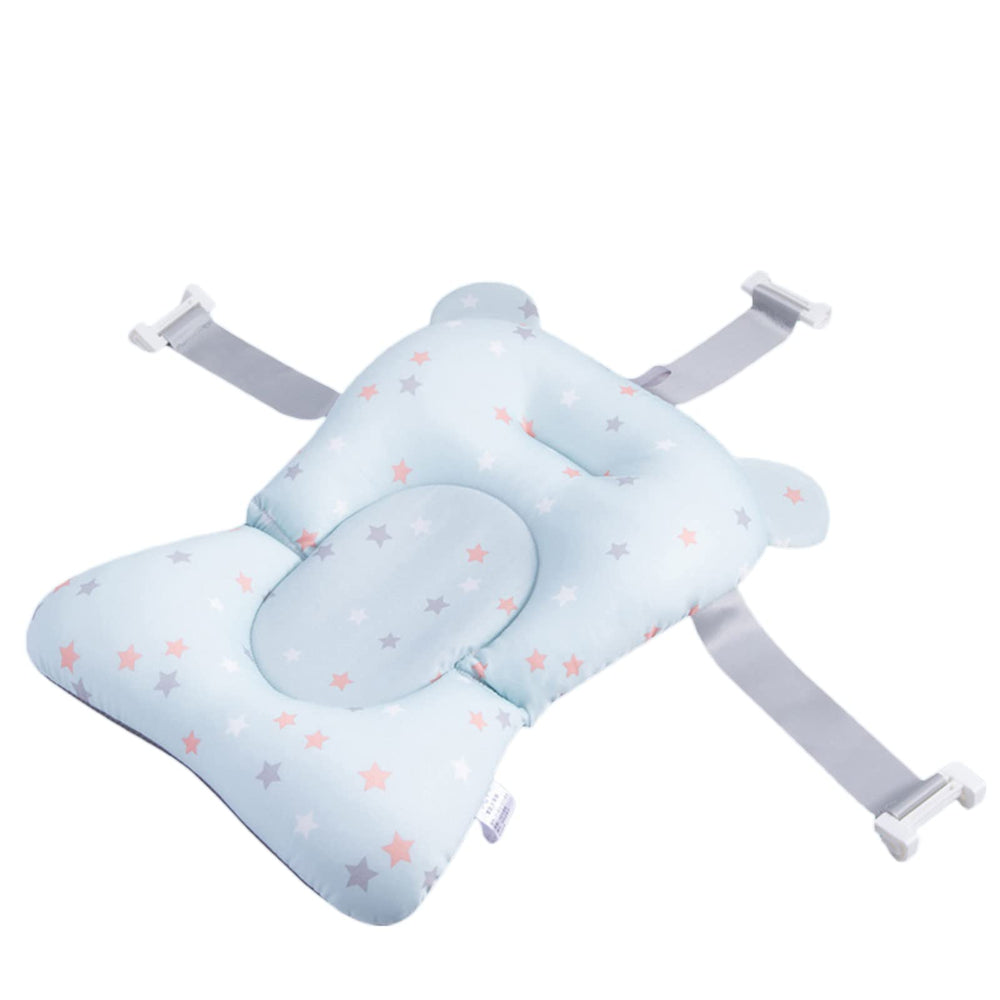 Juaugusep baby bath cushion in light blue star provides gentle support during bathtime.
