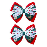 JUCCPUL Christmas hair bow in green elk design, perfect for festive kids' styling