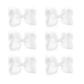 JUCCPUL 6pcs hair bows close-up shows white grosgrain ribbons with secure clips for tidy hairstyles.