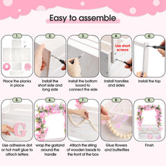 Beads, flowers, and butterfly accents from Juexica decorate the crate elegantly.