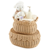 Juexica scalloped rattan baskets set adds warm, organized storage for any room.