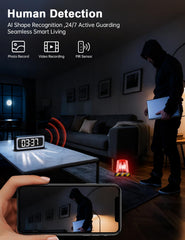JUFLSKY Smart Clock Camera PTZ rotation captures wide room activity