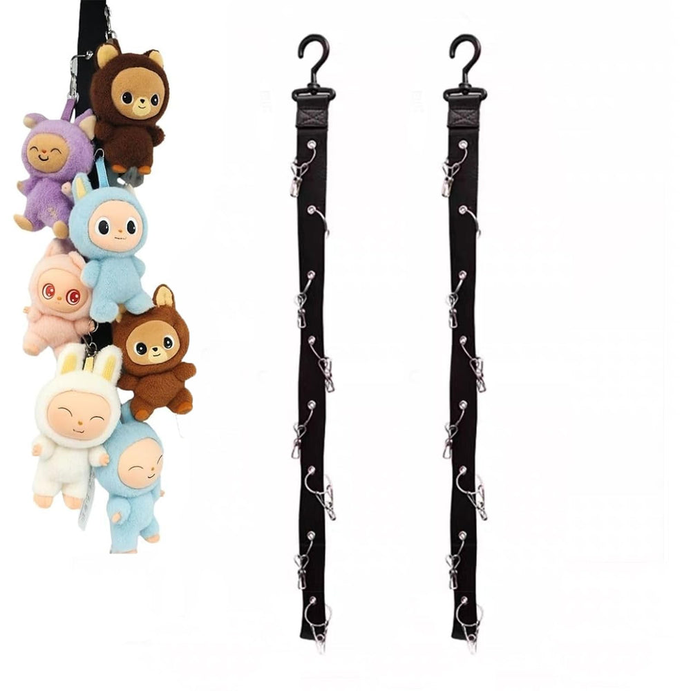 Juglok plush display strap over-door setup showing eight clips for 15-17cm figures