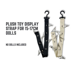 Juglok plush display strap over door for clutter-free 15-17 cm dolls.