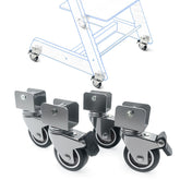 Juglok Stokke Tripp Trapp wheels brackets close-up showing chrome-plated hardware for longevity