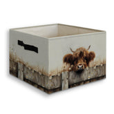 JUIOEIU Rustic Highland Daisy Cow foldable bin on shelf provides stylish storage.