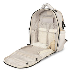 JuJuBe New Classic Diaper Bag Backpack features 15 pockets for organized baby gear.