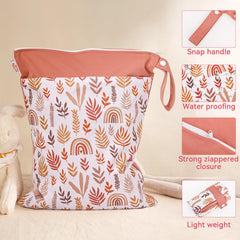 JuleLyn wet bag rainbow leaf print adds stylish, reusable storage for travel.