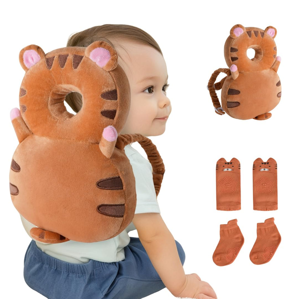 JumiLux baby head protector backpack with cushioned head guard for early steps.