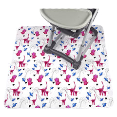 JumpOff Jo pink dinosaur splat mat folded for travel and storage.