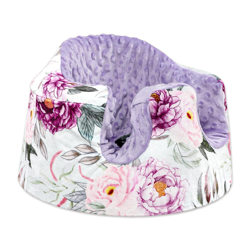 Jundetye Bumbo seat cover purple flower close-up shows soft skin-friendly minky fabric