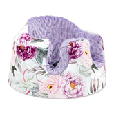 Jundetye Bumbo seat cover purple flower close-up shows soft skin-friendly minky fabric