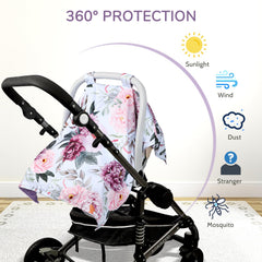 Jundetye pink-purple pattern on canopy adds gender-neutral travel style.