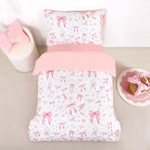 Jundetye Toddler Bedding Pink Rose Reversible Comforter close-up highlighting cozy warmth and two-way styling