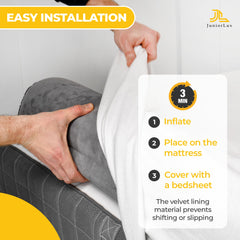 JuniorLux bed rail under-sheet setup shows seamless, discreet installation.