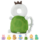 JunNeng Green Turtle head protector backpack on a toddler during walking practice for safety