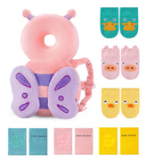 JunNeng head protector backpack on a toddler during first steps enhances safety.
