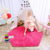 Junovo Ultra Soft Rug in hot pink hexagon ideal for cozy nursery play areas.