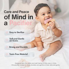 JUNUNA teether pink color option with silicone and wood appeal