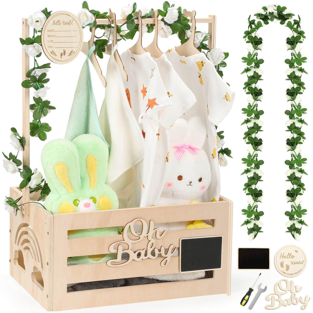 Jupwalz baby shower crate set assembled demonstrates easy gifting organization and stylish display.