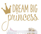 JURUOXIN Dream Big Princess crown decal gold; easy apply and remove, quick bedroom upgrade.