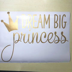 JURUOXIN Dream Big Princess crown vinyl sticker gold; eco-friendly material for safe decor.
