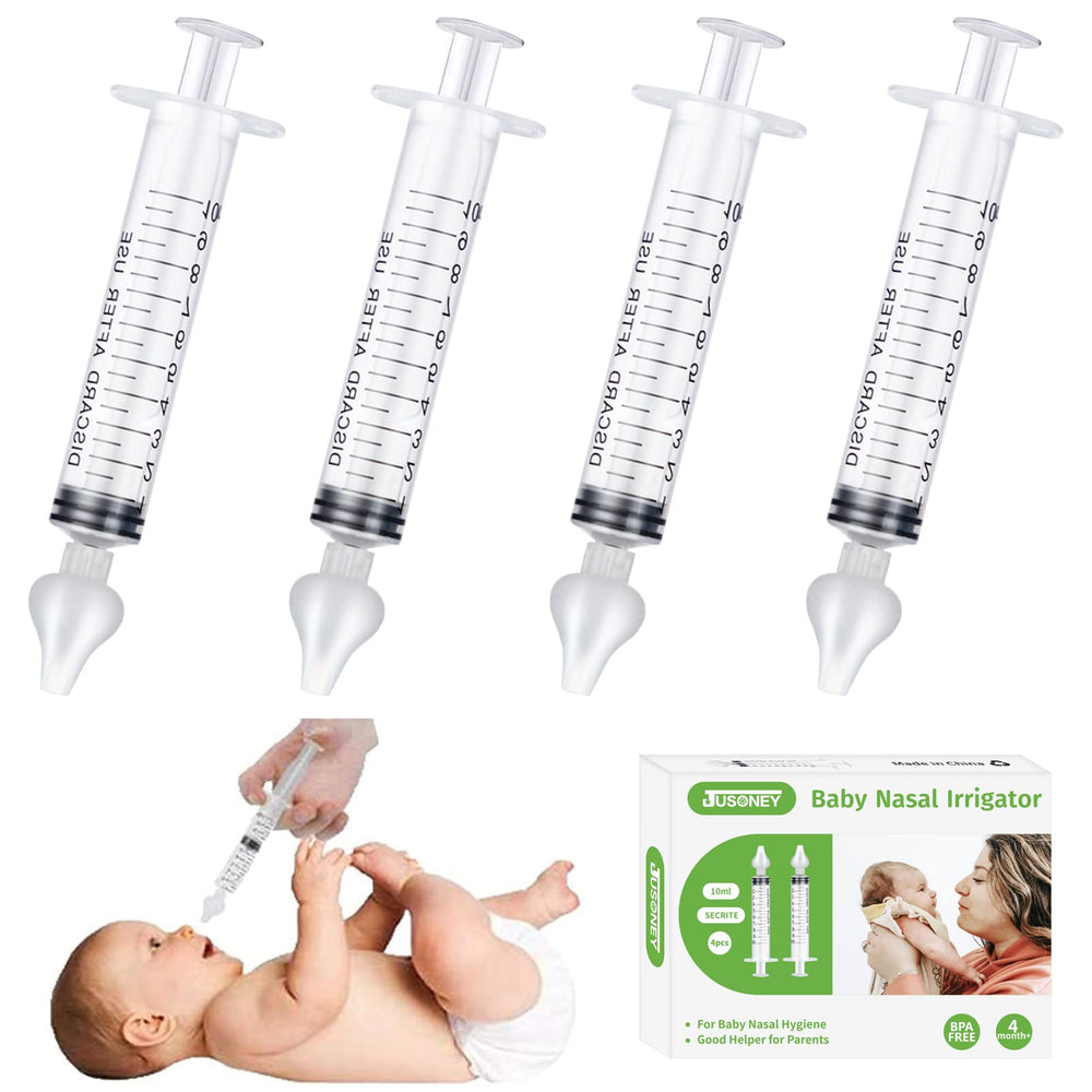 JUSONEY Baby Nose Syringe set demonstrates a complete nasal irrigation kit for gentle cleaning