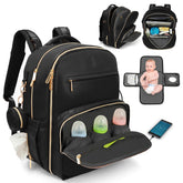 JustBaby Luv diaper bag backpack front view shows stylish, travel-ready organization for newborn essentials.