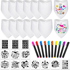 Jutom baby bib decorating set closeup showing DIY designs for baby showers.