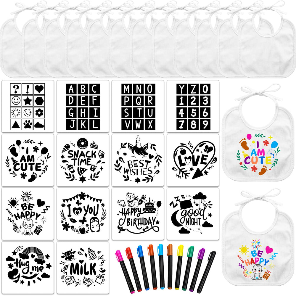 Jutom baby bibs white blank surfaces ready for DIY decorating at baby showers.