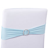 Juvale light blue chair sash draped on chair back for elegant wedding decor.