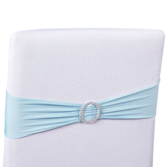 Juvale light blue chair sash draped on chair back for elegant wedding decor.