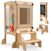 JUZBOT toddler tower folded and stowed for space-saving storage.