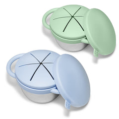 JVEOO 2-pack toddler snack cups with easy-grip handles for mess-free self-feeding.