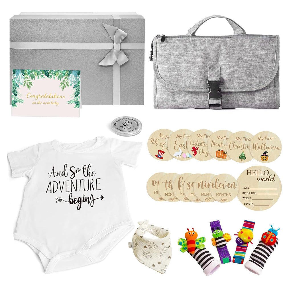JWEX baby gift basket in a silver box, ideal for welcoming a newborn.
