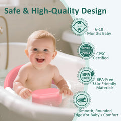 JWPEHOE baby bath seat armrests stabilizing a seated baby