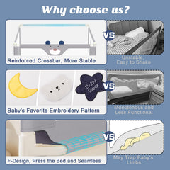 JWPEHOE bed-rail with 28 adjustable settings adapts to mattress thickness.