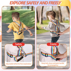 JXM safety walking harness adjustable shoulder waist demonstrates growing fit for kids.