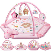 Jyusmile Baby Gym Pink Mat Flat shows a spacious play area for tummy time and exploration.