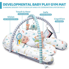 Jyusmile Baby Play Mat with 5 removable toys stimulates curiosity from all angles.